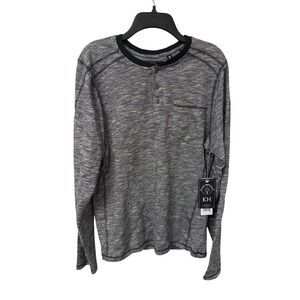 Knit Heritage Gray Marled Henley Shirt Long Sleeve Pocket Casual Core Men M NWT